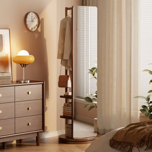 Solid Wood Floor Mirror – Rotating with Coat Hanger!