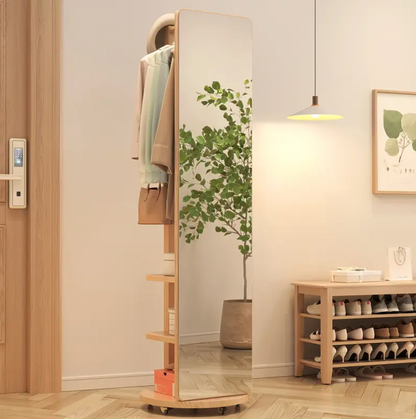 Solid Wood Floor Mirror – Rotating with Coat Hanger!