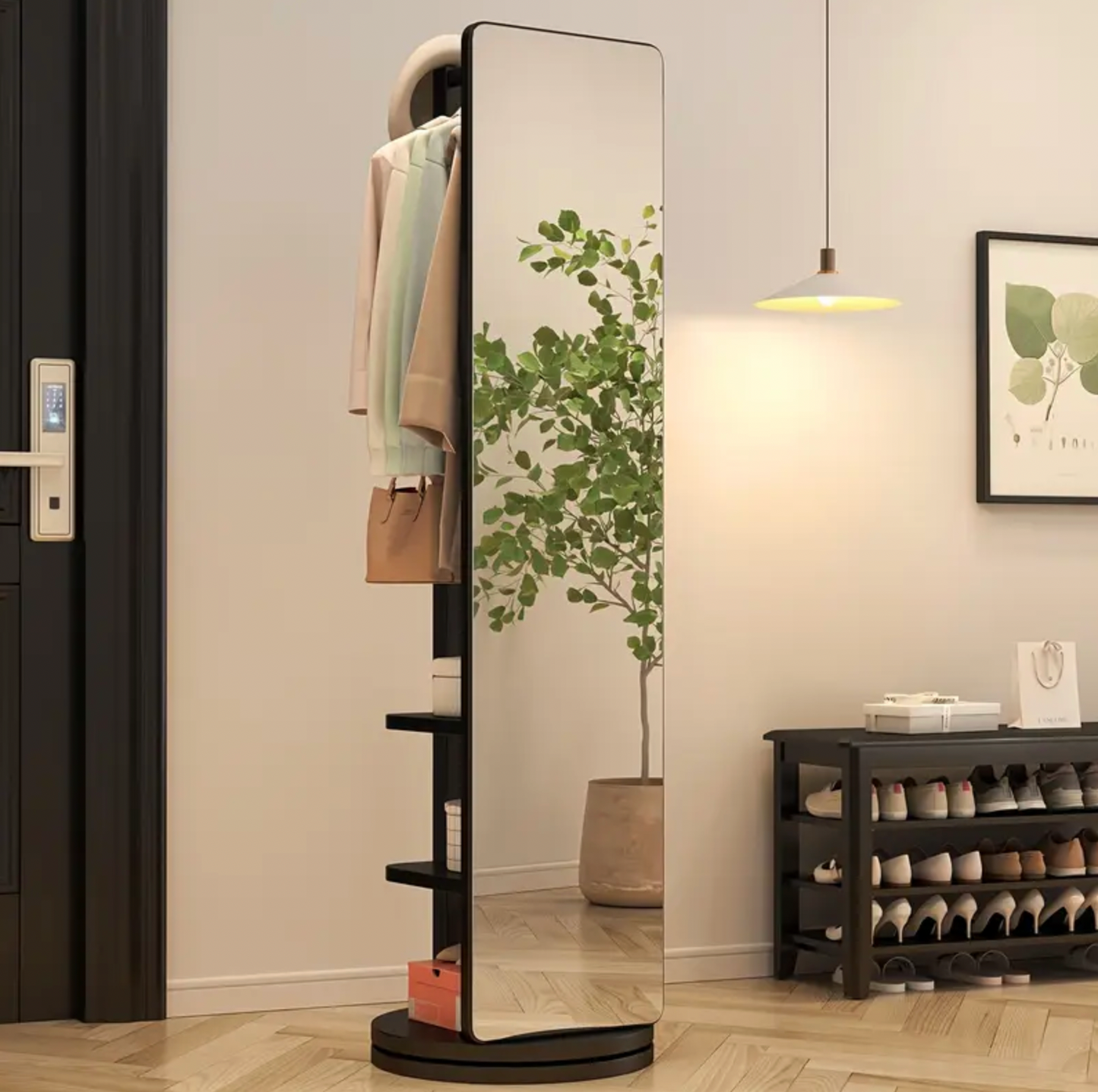 Solid Wood Floor Mirror – Rotating with Coat Hanger!